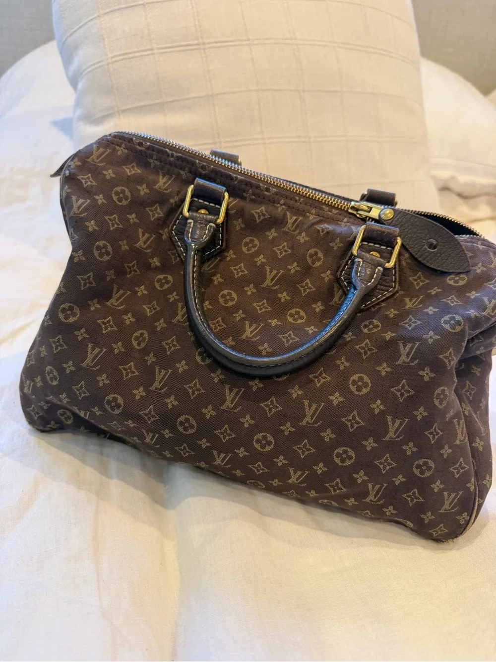 Authentic Louis Vuitton Brown Monogram Satchel with Dark Brown Handles